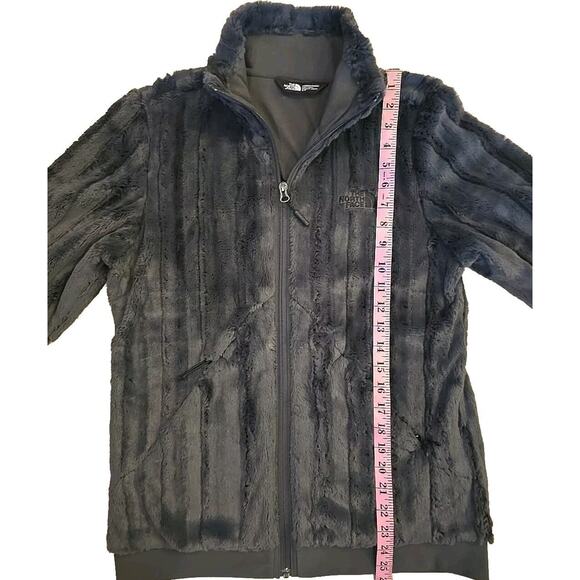 The North Face Faux Fur Bomber Jacket Women's Small Vertical Stripe Dark Grey - Picture 3 of 13